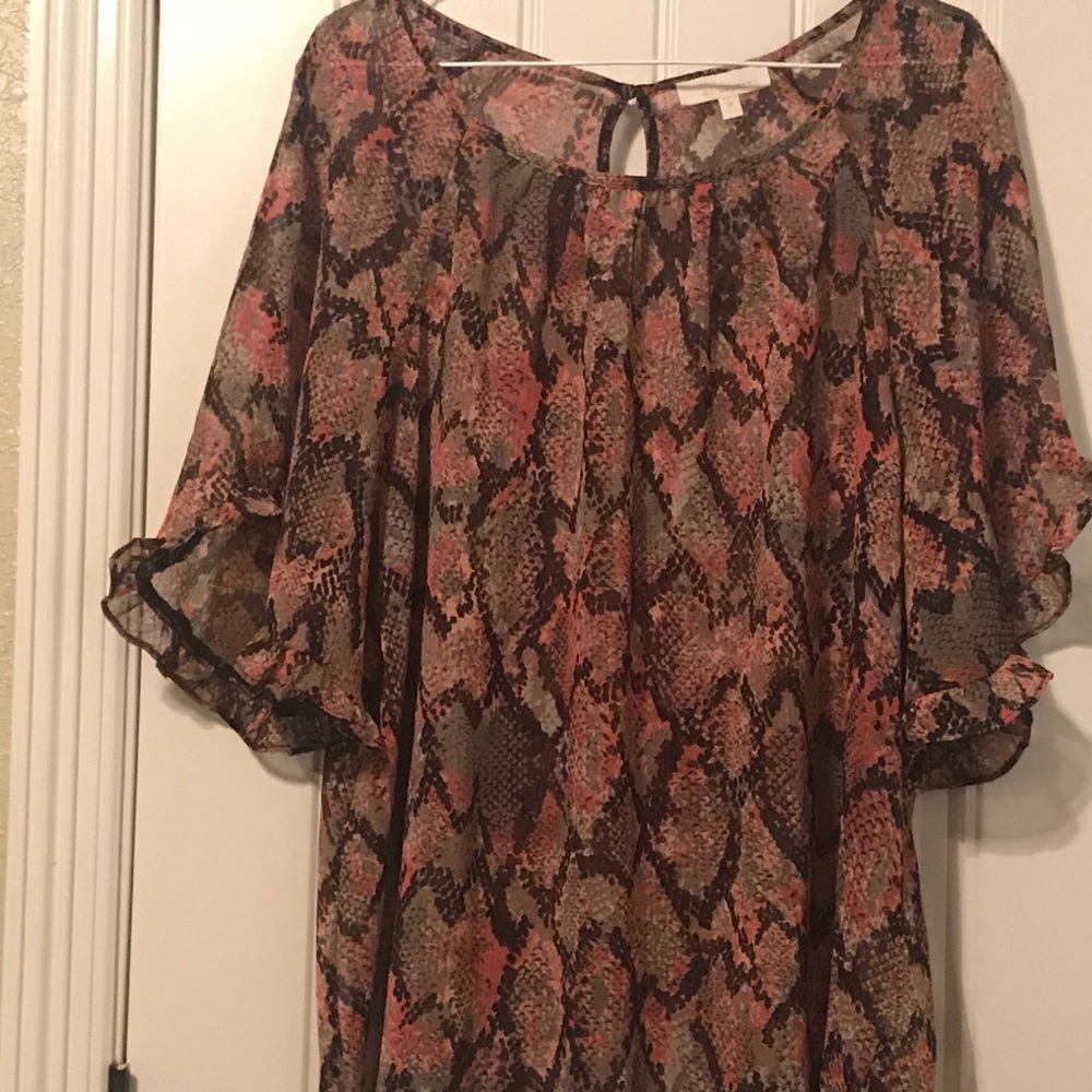 Snakeprint Ruffle Sleeve Sheer Top - Picture 2 of 7